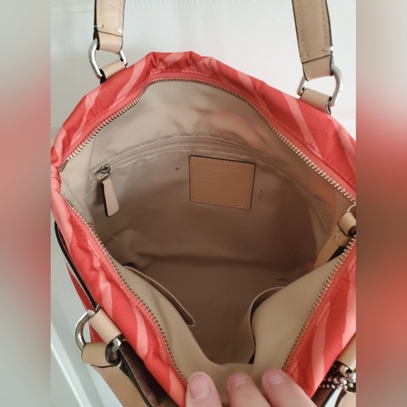 Coach Womens F23283 Orange Tan Canvas Zebra Print Leather Trim Tote Handbag - Picture 13 of 16